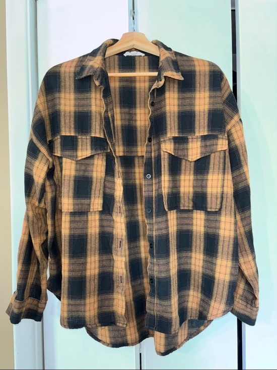 12th Tribe Tops - 12th tribe Yellow and Black Plaid Button-Up flannel Shirt